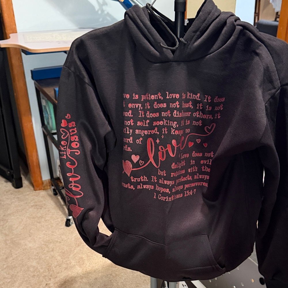 Black Hoodie with Pink Faith Graphic